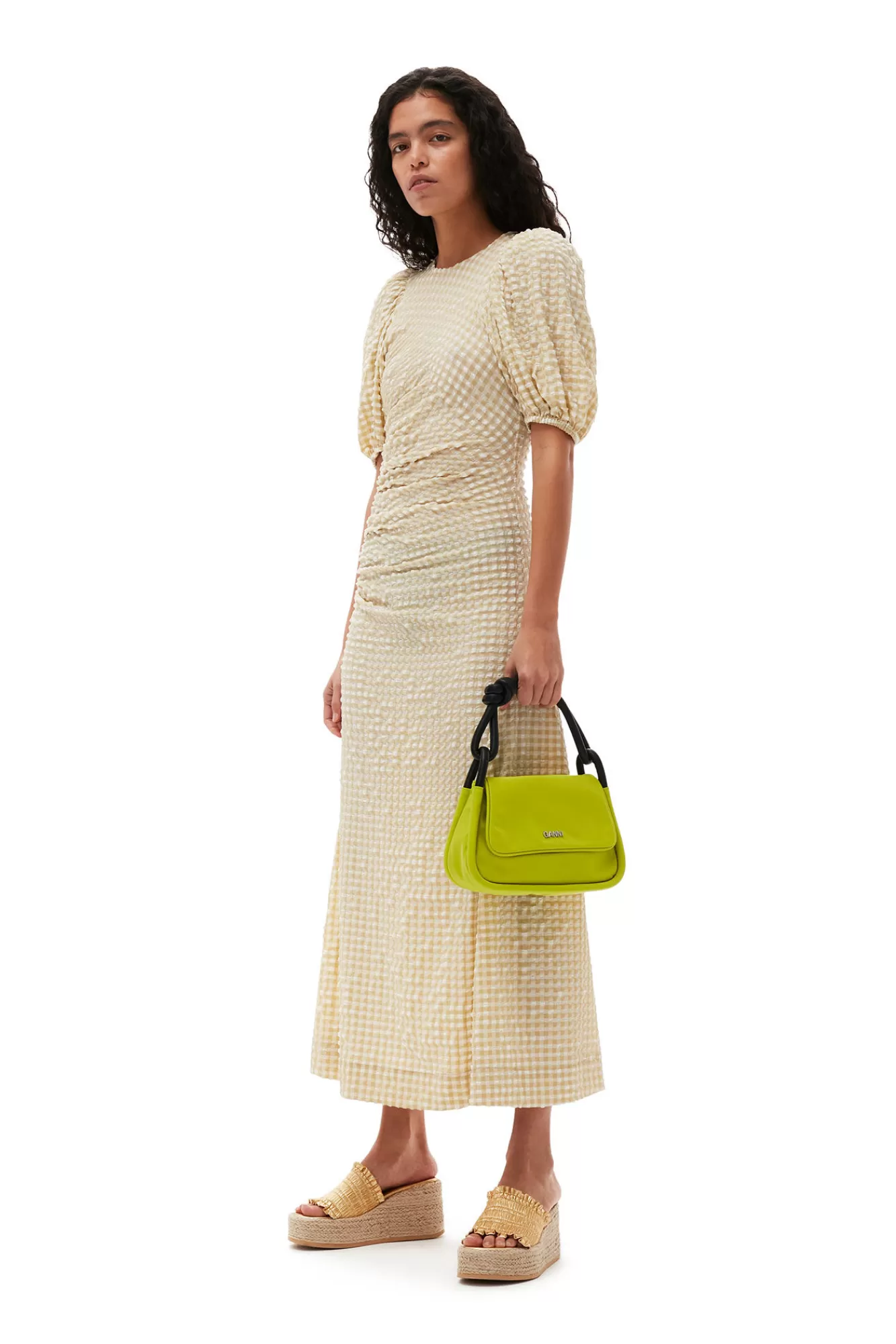Seersucker Puff Sleeves Dress>GANNI Best