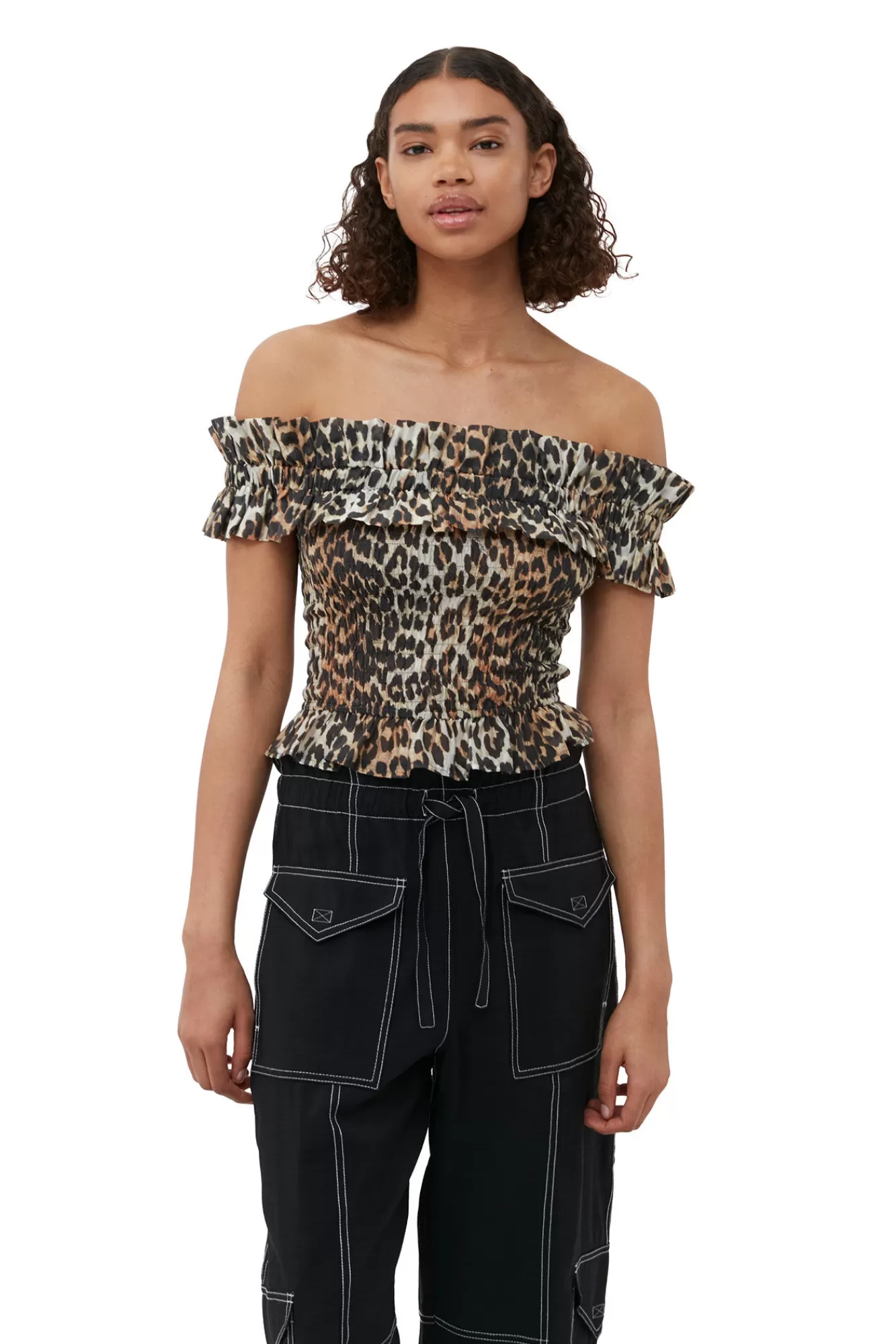 Sheer Voile Cropped Off-Shoulder Smock Top>GANNI Clearance