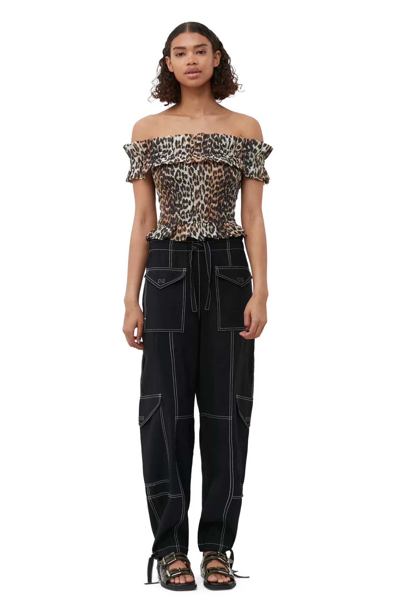 Sheer Voile Cropped Off-Shoulder Smock Top>GANNI Clearance