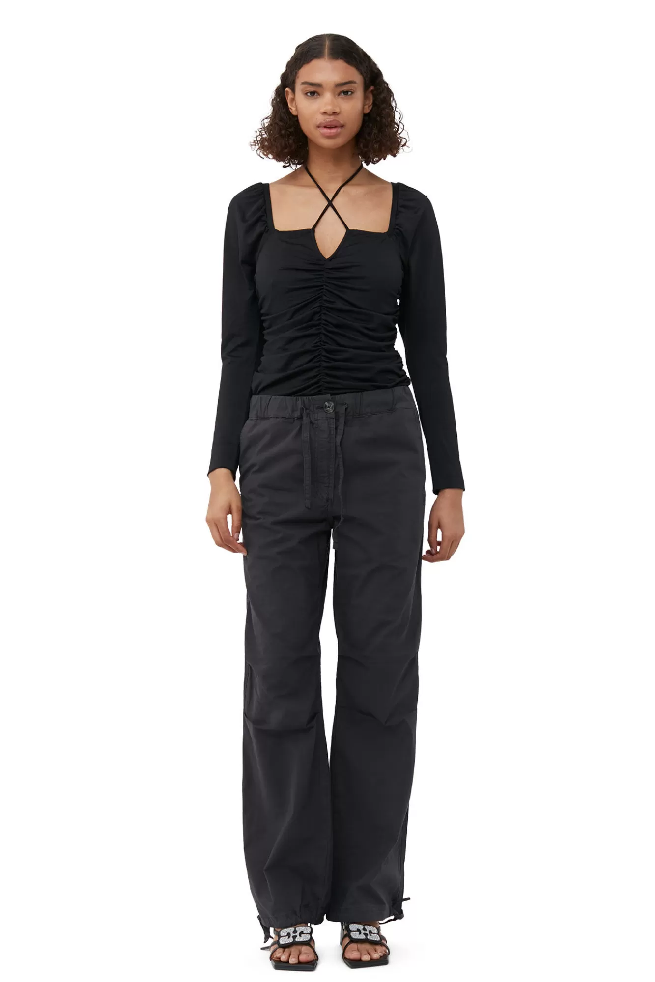 Shiny Crepe Jersey Ruched Blouse>GANNI Sale