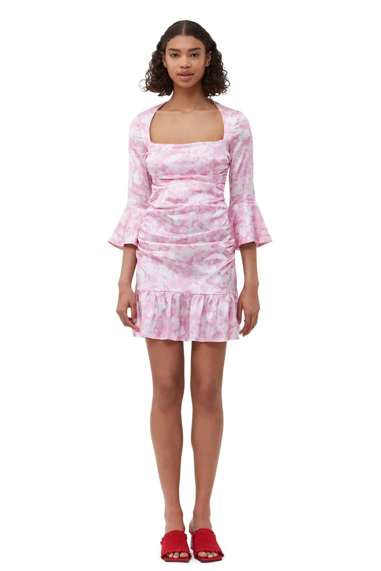 Silk Stretch Satin Mini Dress>GANNI Shop