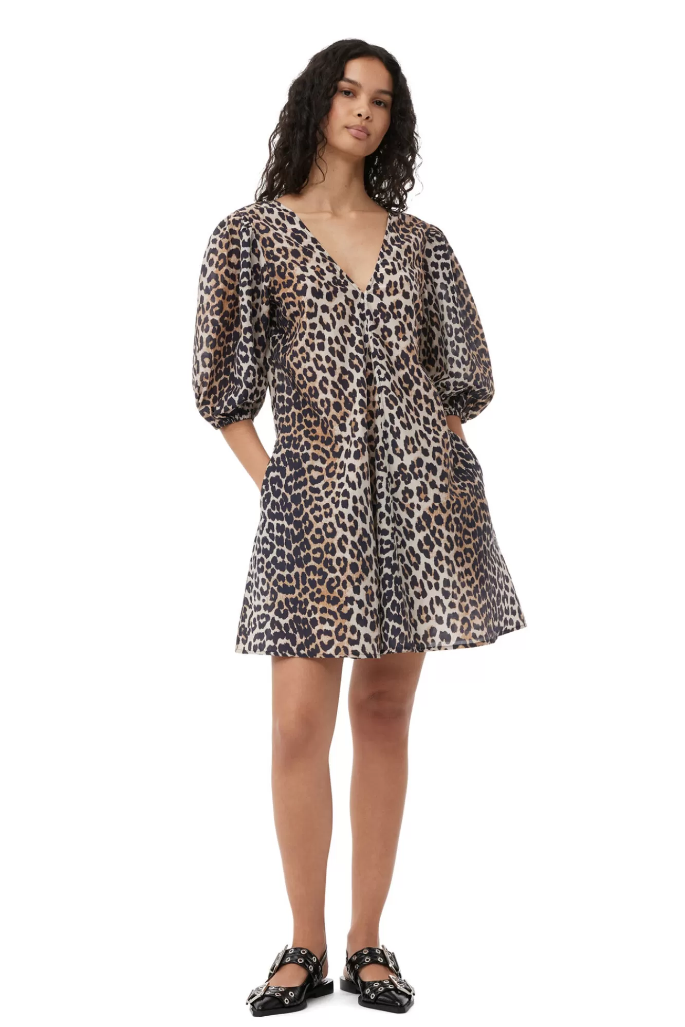 Silk V-Neck Mini Dress>GANNI Hot