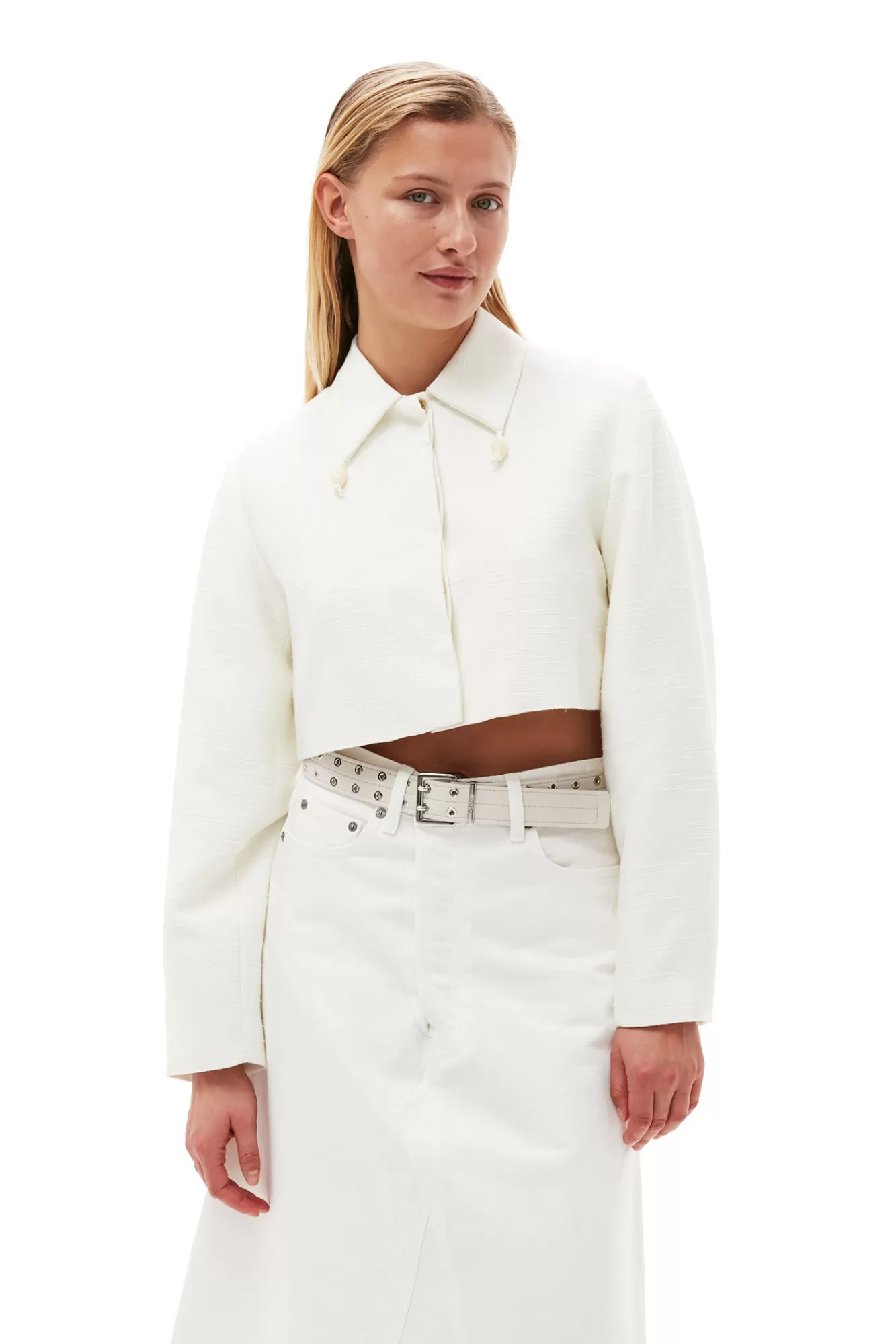 Slub Linen Cropped Blazer>GANNI Sale