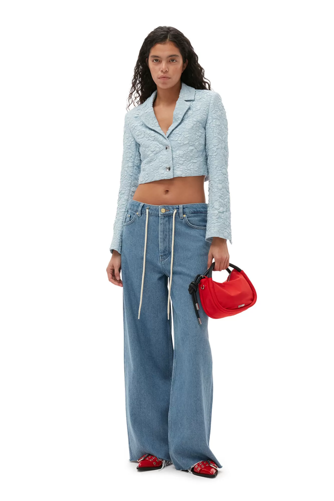 Stretch Jacquard Cropped Blazer>GANNI Store