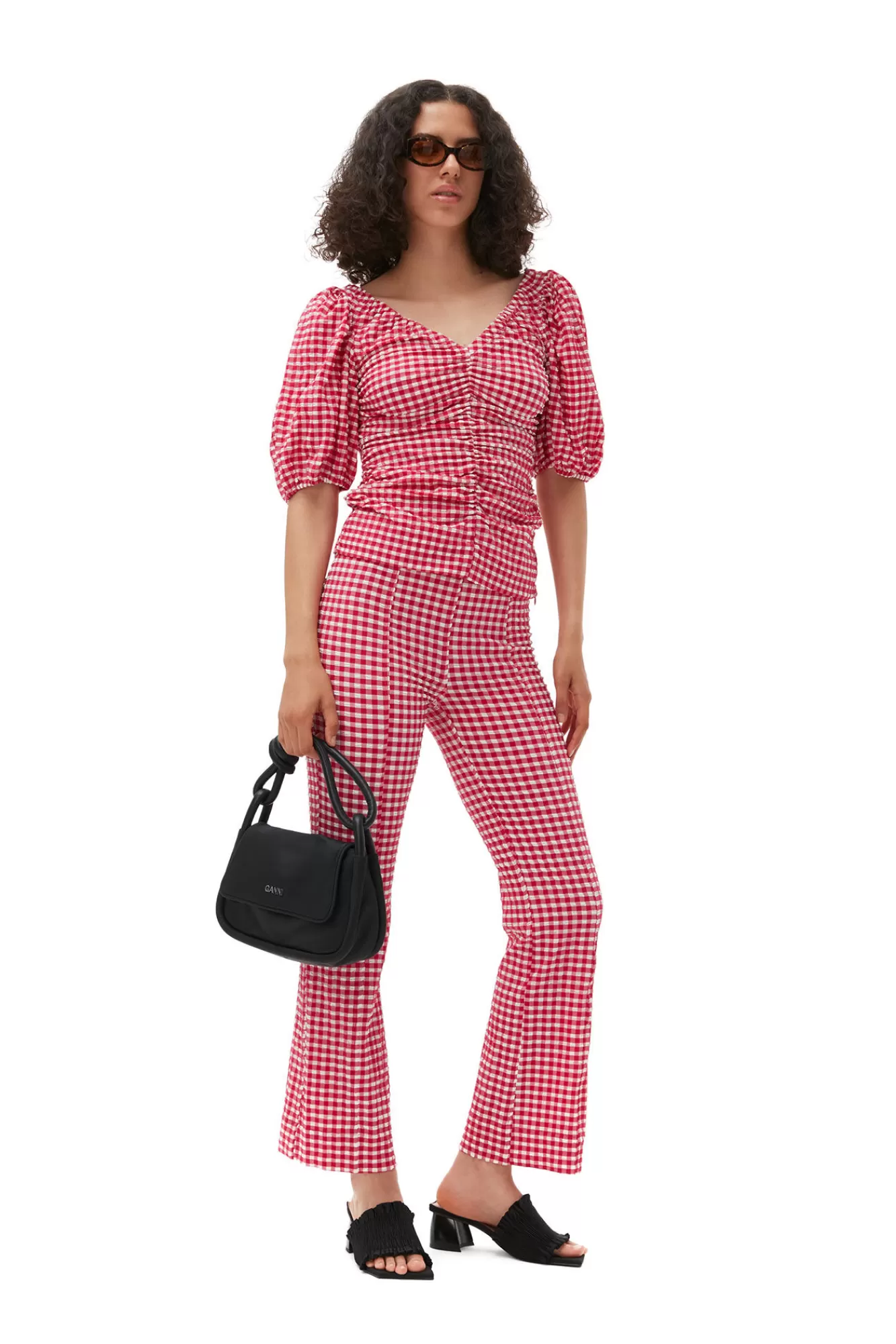 Stretch Seersucker Cropped Pants>GANNI Fashion