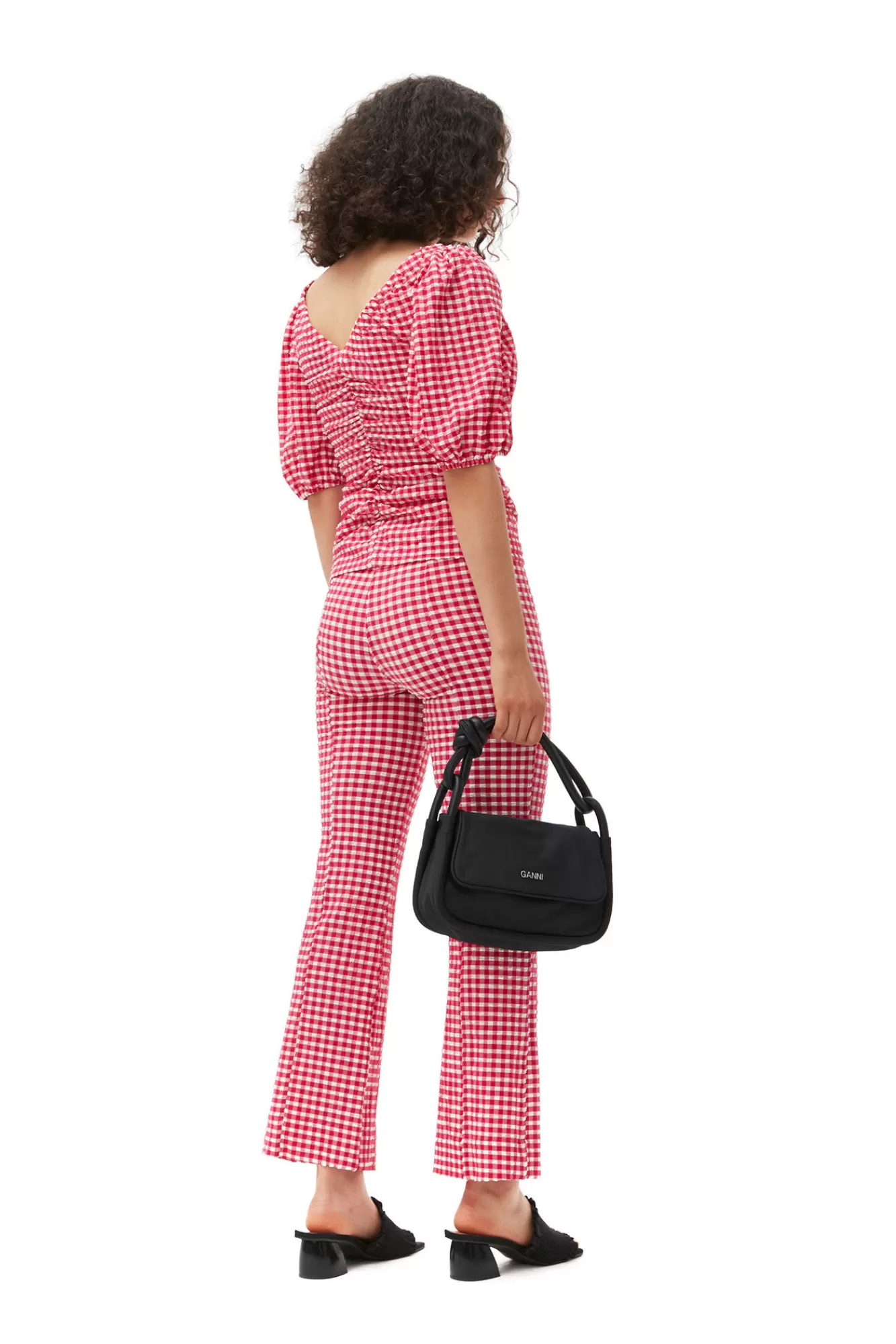 Stretch Seersucker Cropped Pants>GANNI Fashion