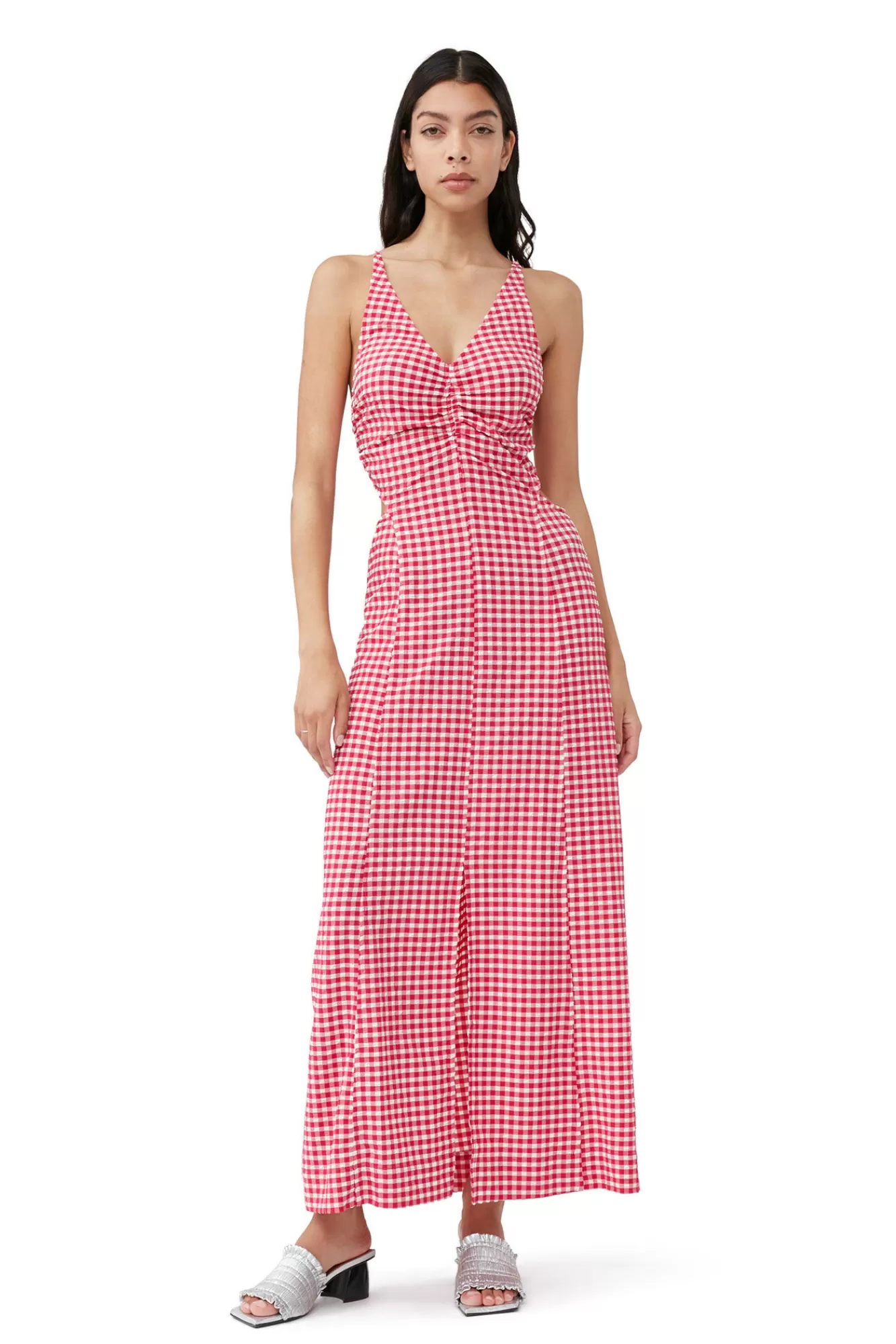 Stretch Seersucker Maxi Dress>GANNI Clearance