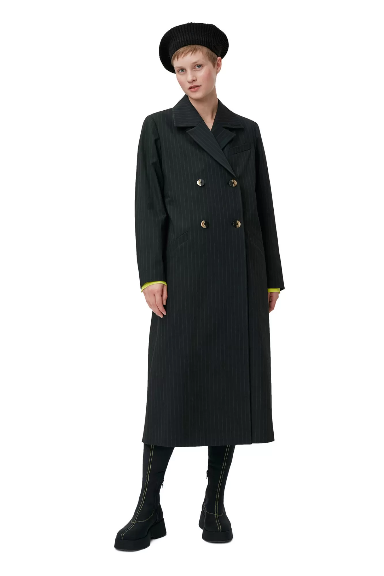 Stretch Stripe Coat>GANNI Cheap