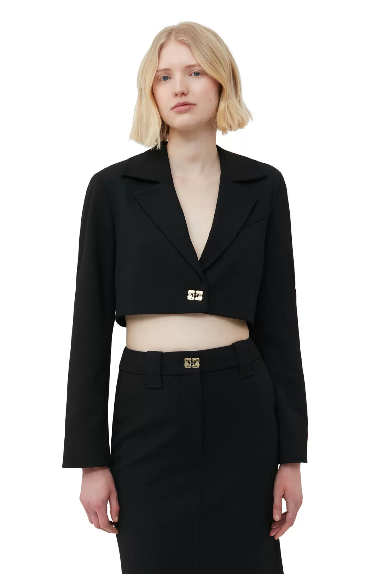 Stretch Suiting Cropped Blazer>GANNI Online