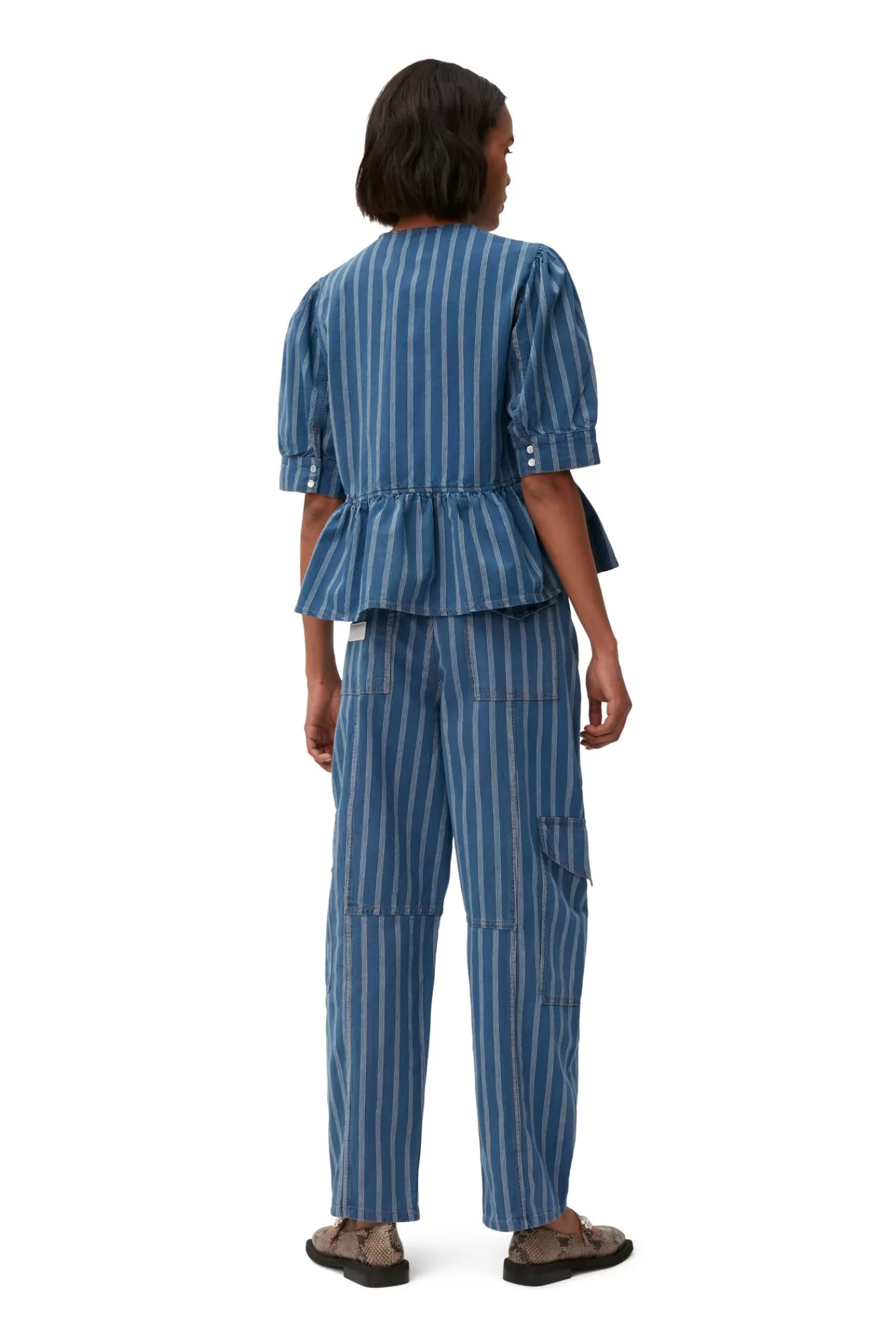 Stripe Denim Cargo Pants>GANNI New