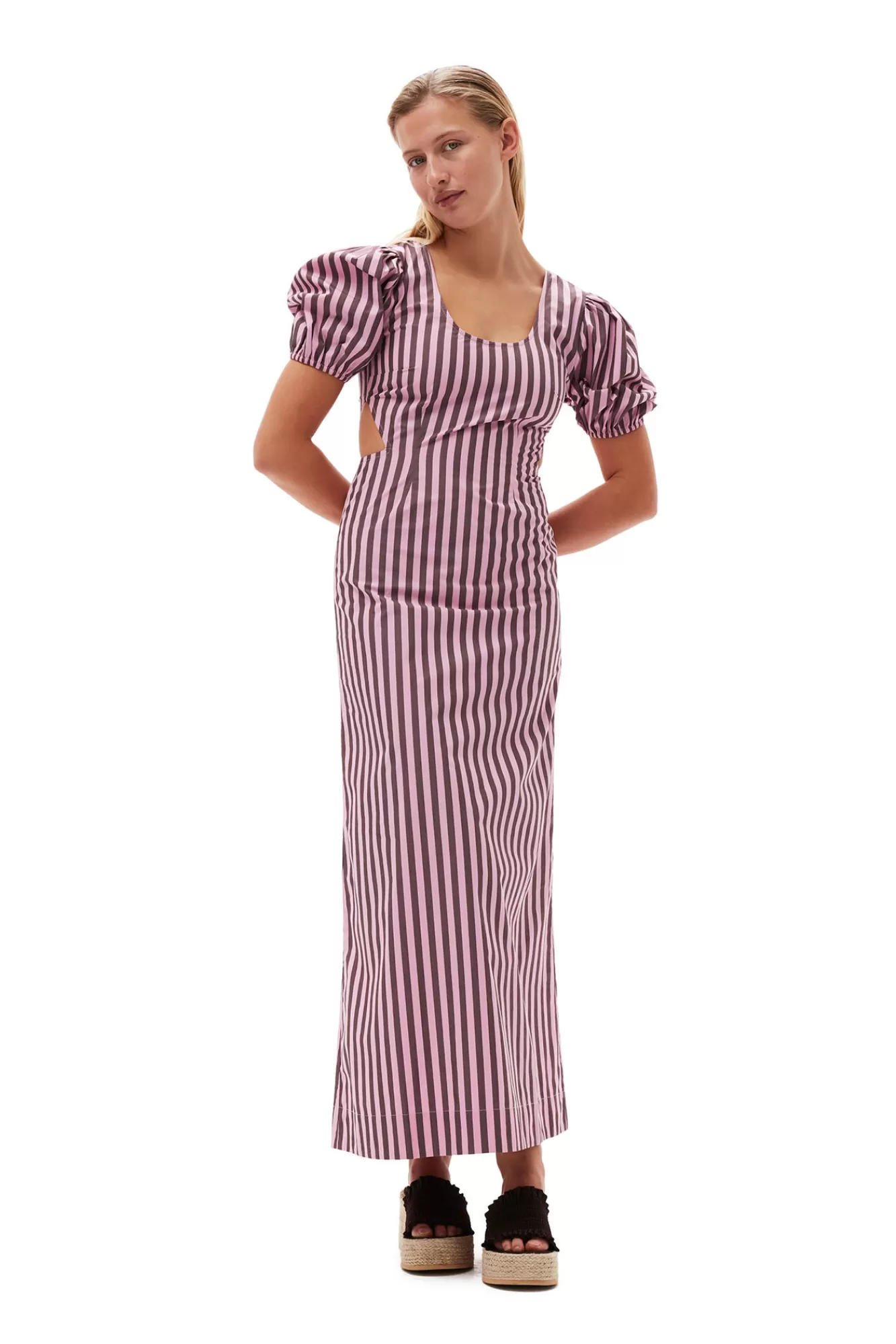 Striped Cotton Cutout Dress>GANNI Flash Sale