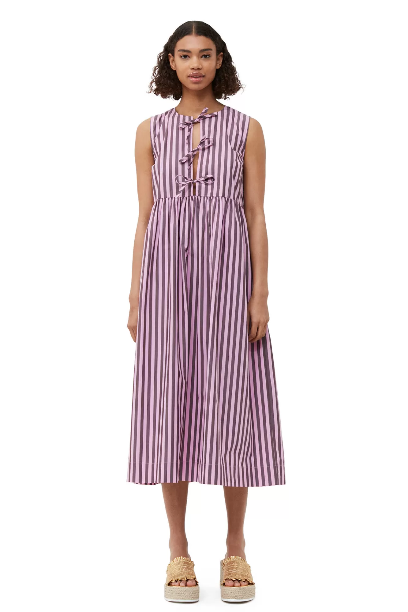 Striped Cotton Midi Dress>GANNI Best