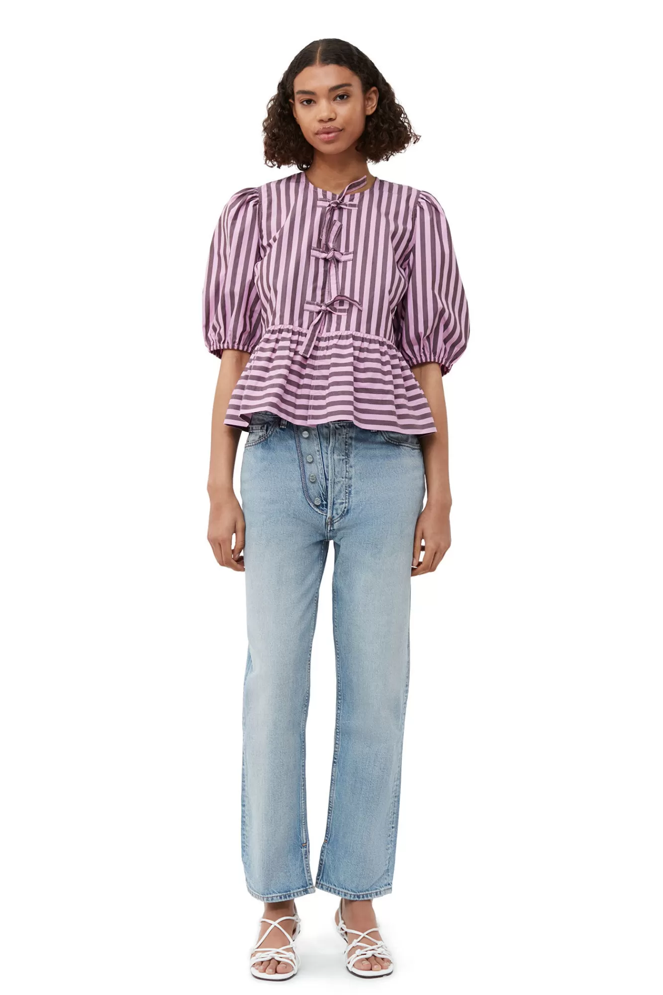 Striped Cotton Peplum Blouse>GANNI Flash Sale