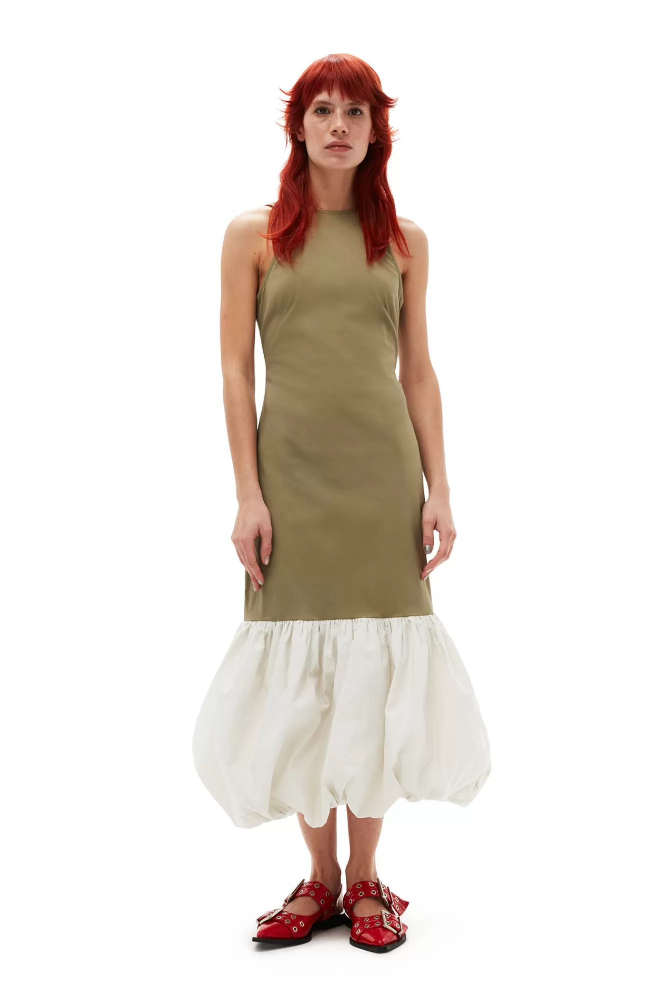 Taffeta Mix Open Back Dress>GANNI Shop