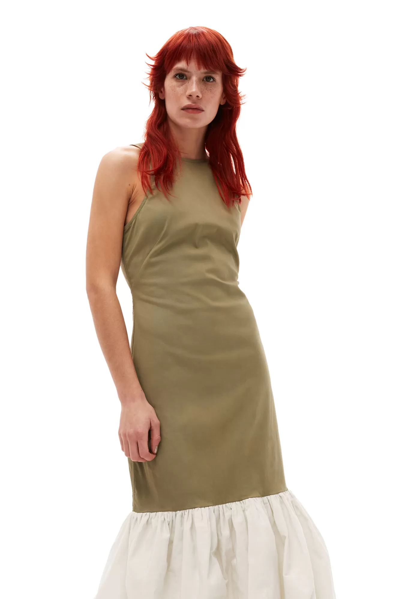 Taffeta Mix Open Back Dress>GANNI Shop