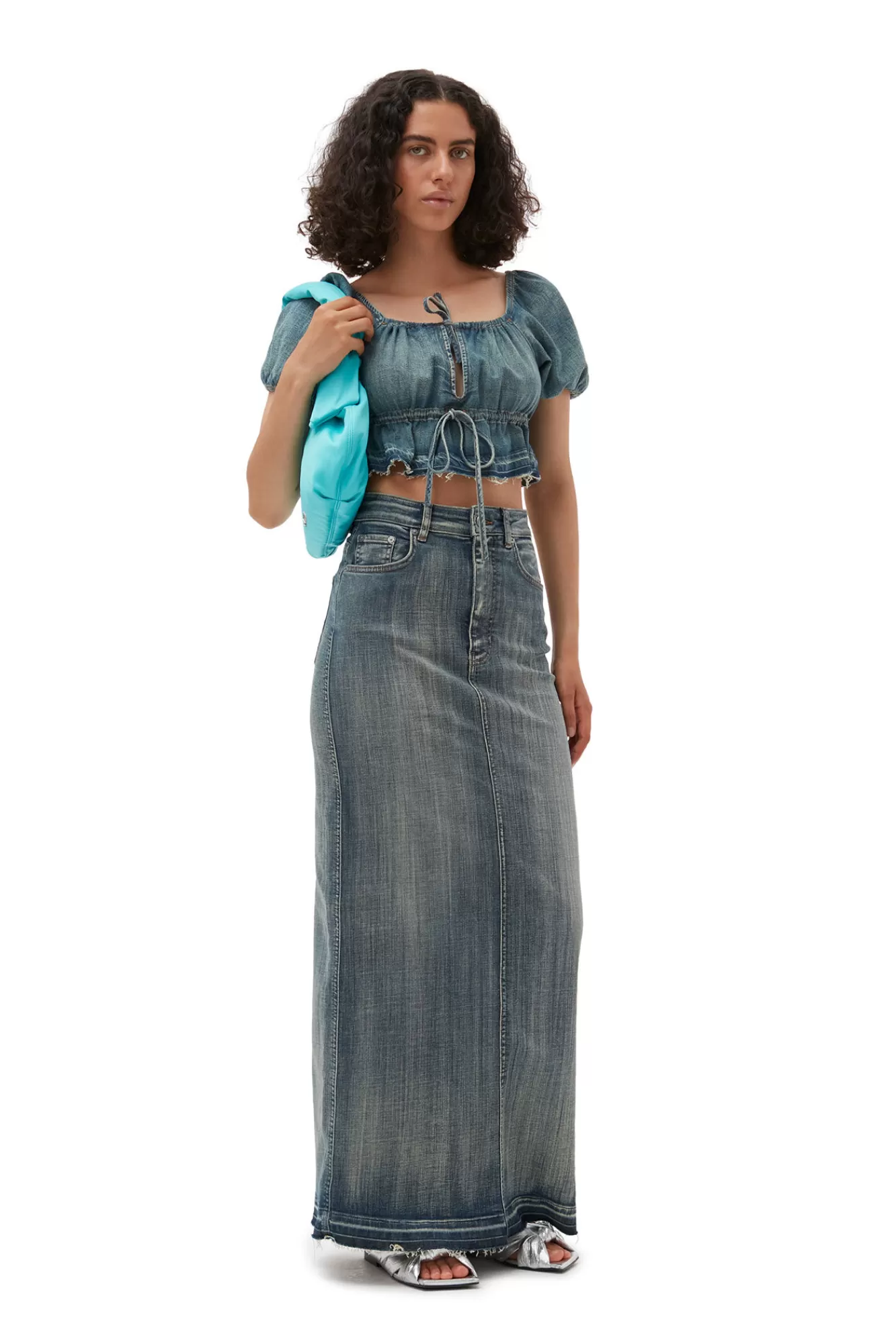 Tint Edge Denim Puff Sleeve Top>GANNI Store