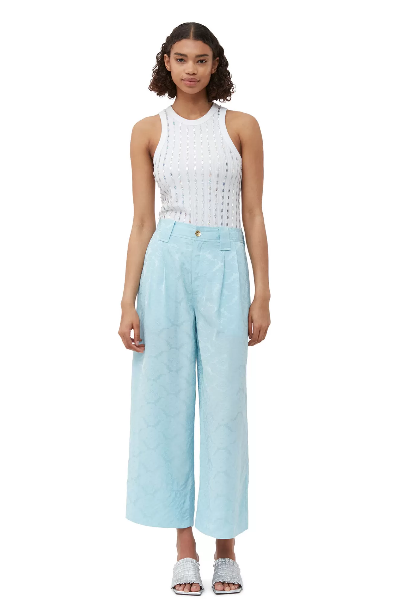 Viscose Jacquard Cropped Pants>GANNI Sale