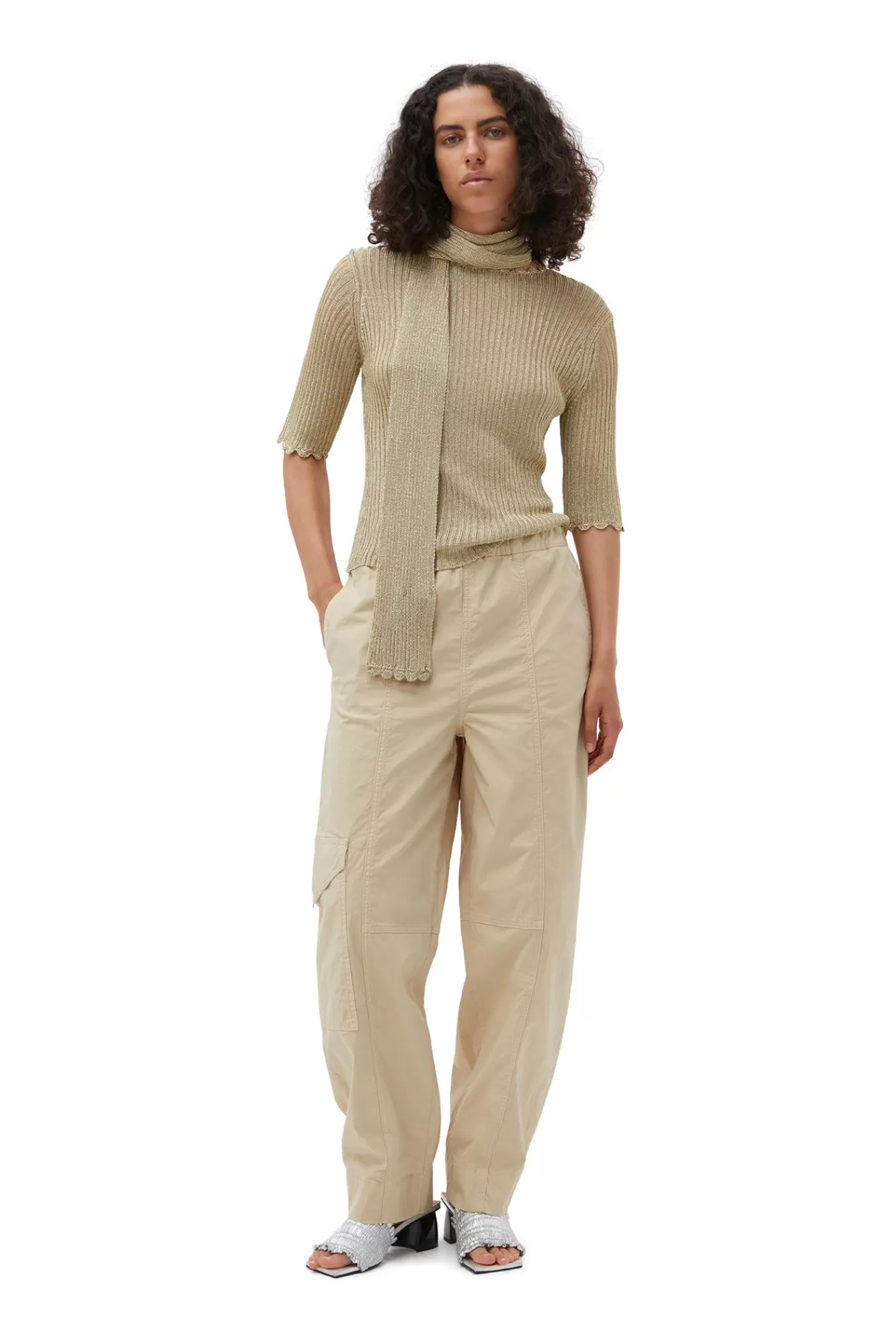 Washed Cotton Canvas Elasticated Curve Pants>GANNI Cheap