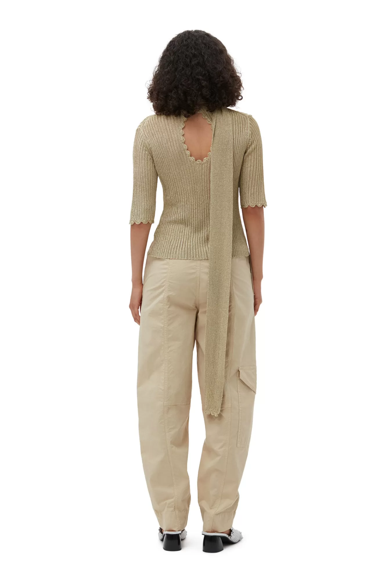Washed Cotton Canvas Elasticated Curve Pants>GANNI Cheap