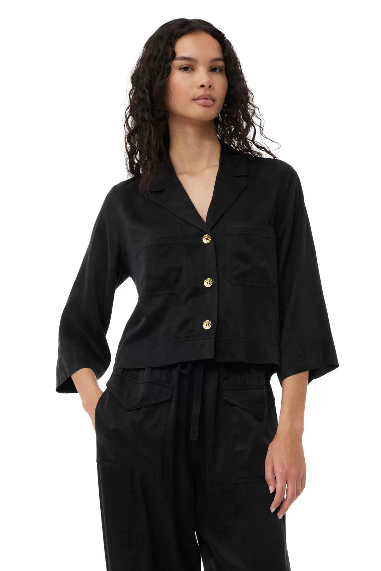 Washed Satin Crop Shirt>GANNI New