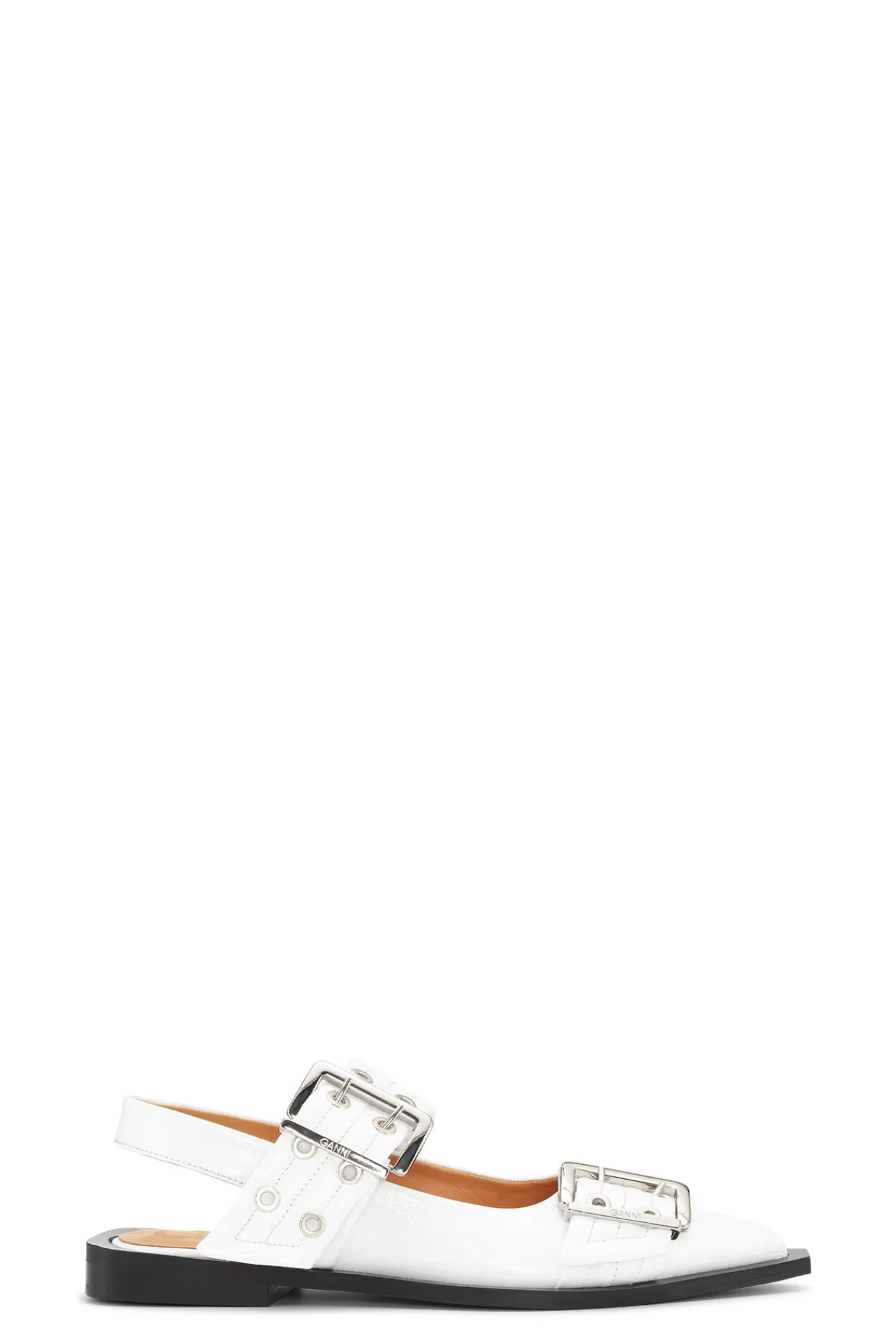White Wide Welt Buckle Ballerinas>GANNI Cheap