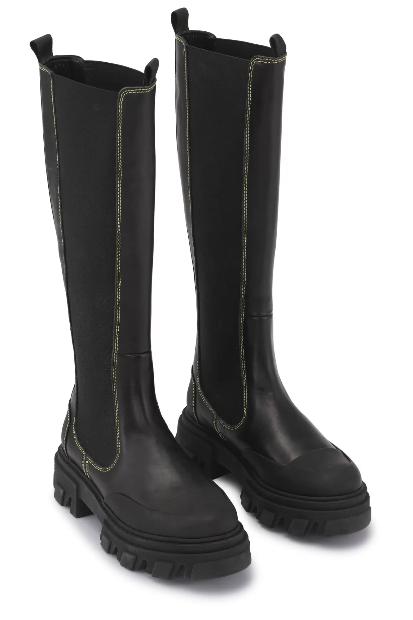 Yellow Stitch Knee-High Chelsea Boots>GANNI Online
